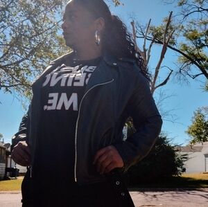 *NWT* Moto Biker Jacket   VEGAN Leather,Adjustable Belt, Lapel,Size S-XL,Black